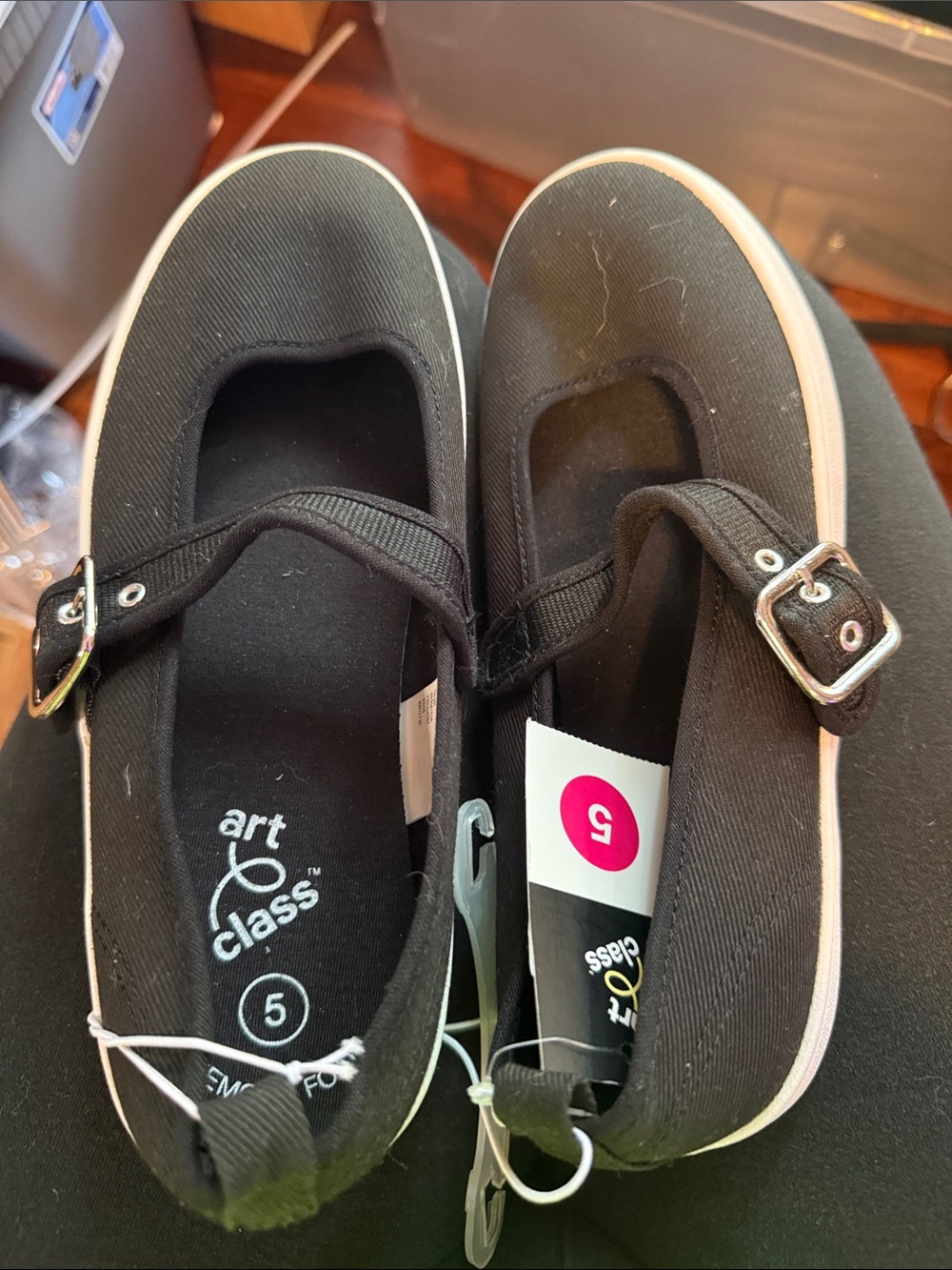 art class Black Canvas Mary Jane Shoes with Silver Buckle